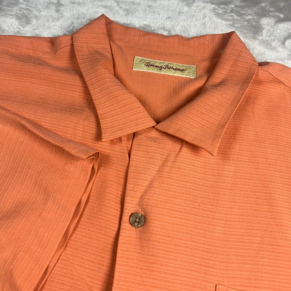 Tommy Bahama Men's XL Adult Button Up Shirt Orange 100% Silk 91-T32528